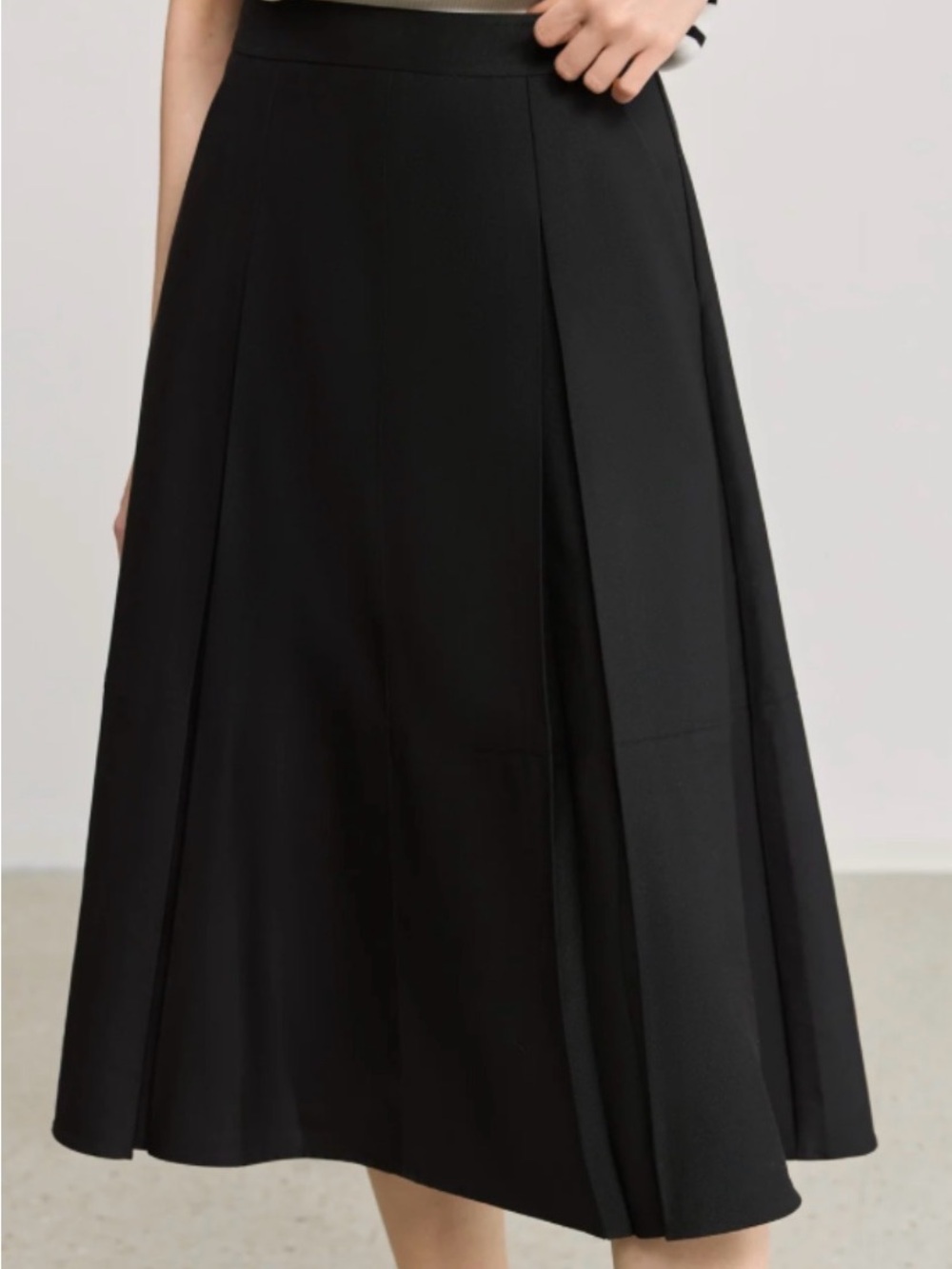 Classic Black Midi Skirt - Women's Pleated Flared Skirt - Picture 2 of 5